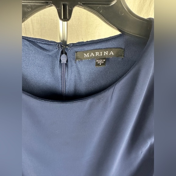 Marina 3/4 Sheer Flare Sleeve Navy Blue Chiffon Dress Size 4 (Small) NWT - Picture 6 of 14